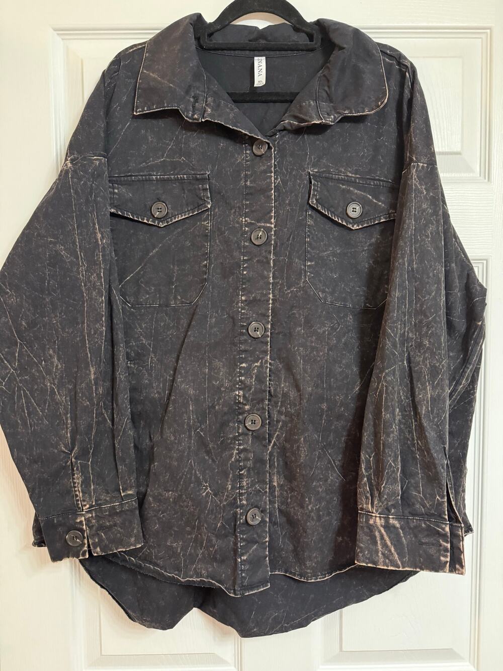 Women’s Zenana XL Black Acid Wash Shacket